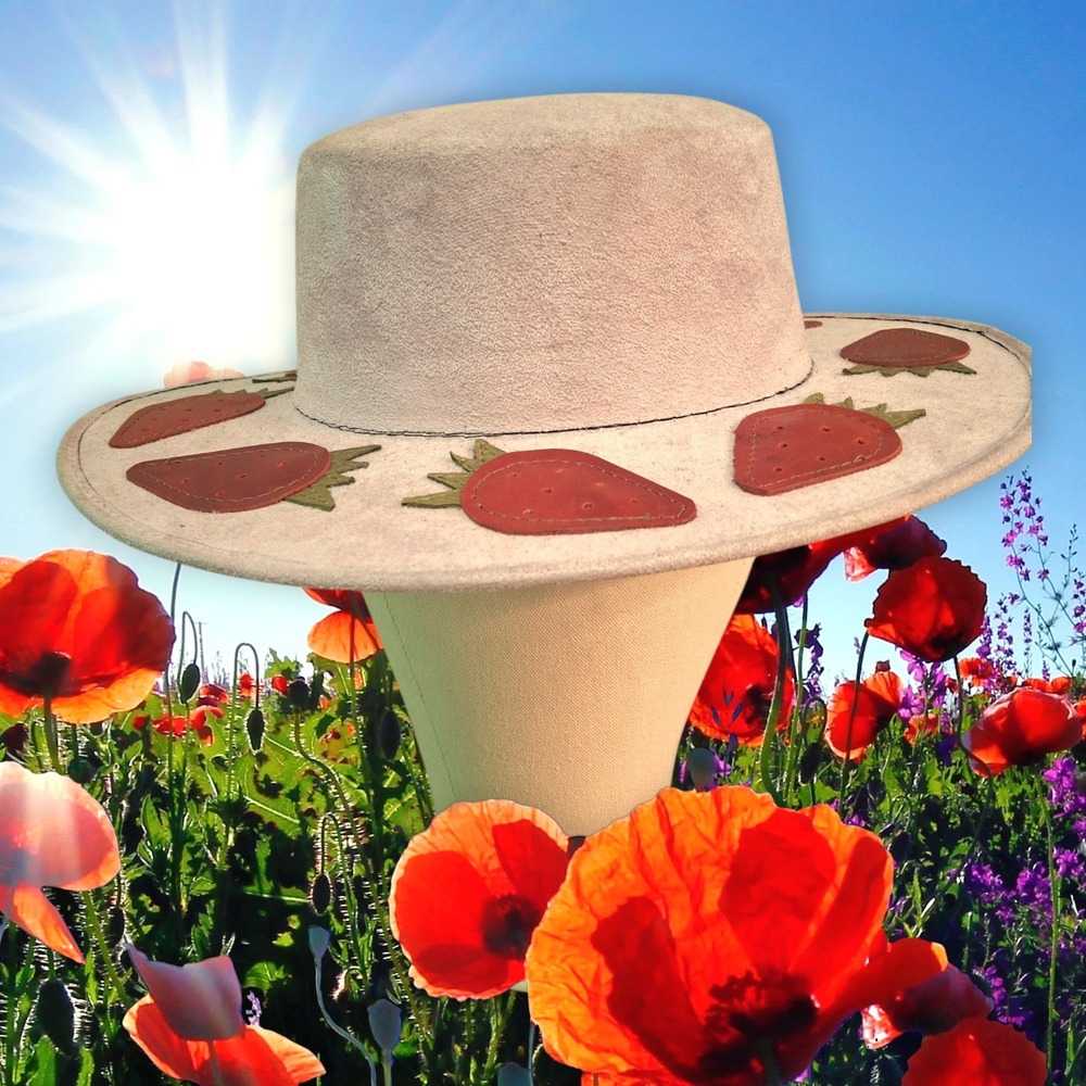 The Modern Cactus Co. Pink Vegan Suede Handsewn Strawberry Western Boho Hat Med